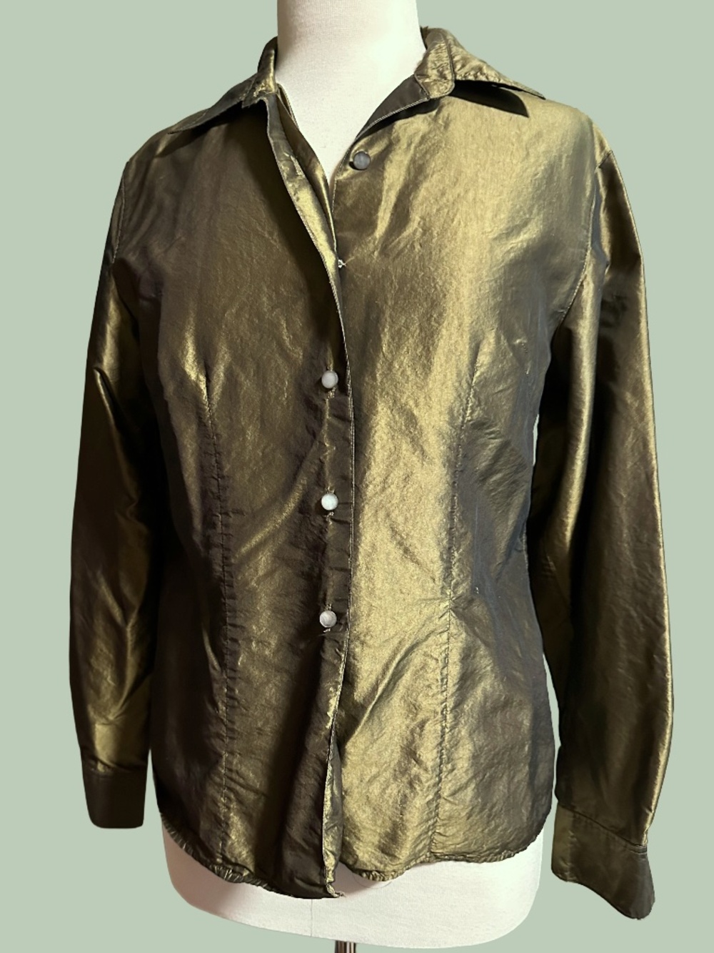 100% Silk Valerie Steven’s Iridescent Button-Up Shirt